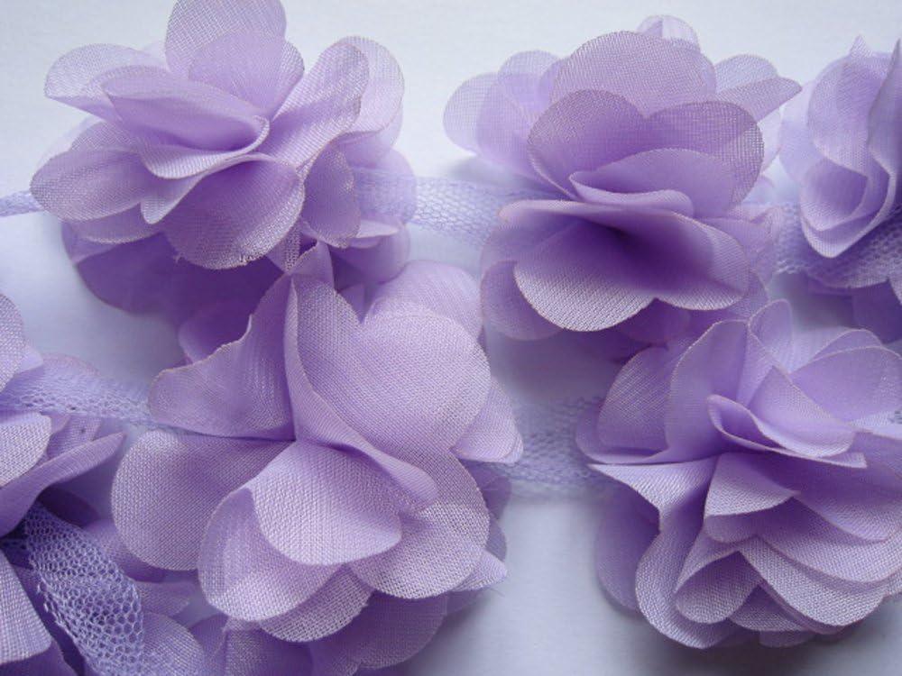 YYCRAFT 4.5 Yards 2.5" 3D Chiffon Flower Lace Trims Bridal Bouquets Cluster Flower DIY Sewing(Lavender)