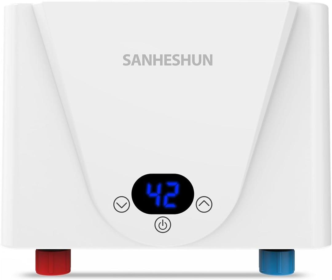 Tankless Water Heater Electric, 220v 5500w Instant Hot Water Heater, LED Touch Screen Switch Adjustable Temperature,Can Be Installed at any Angle for Kitchen and Bathroom - White