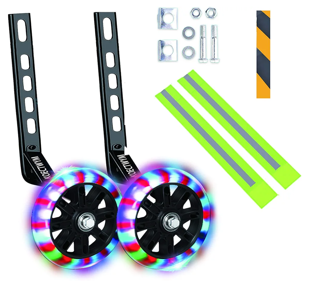 Kids' Bicycle Training Wheels Flash Mute Heavy Duty Rear Wheel with Stabilizers Mounted (for 12 14 16 18 20 inch Kids Bike) 1 Pair + 1 Reflective Tape + 2 Reflective Arm Bands