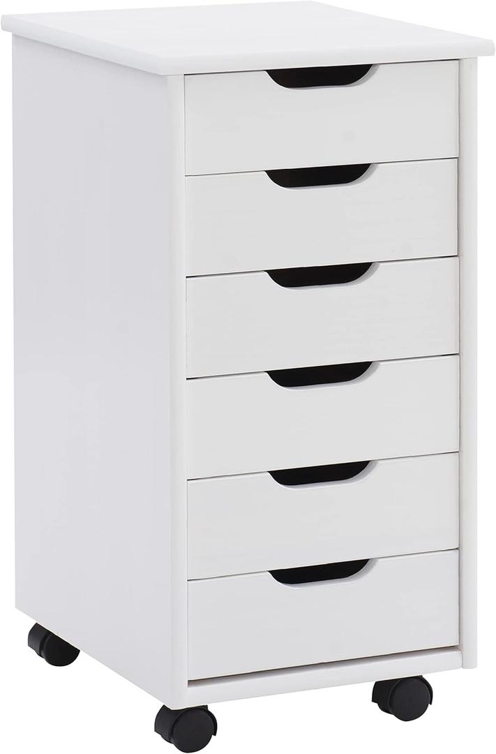 Linon Home Decor Products Corinne Six Drawer Storage, White Wash Rolling Cart