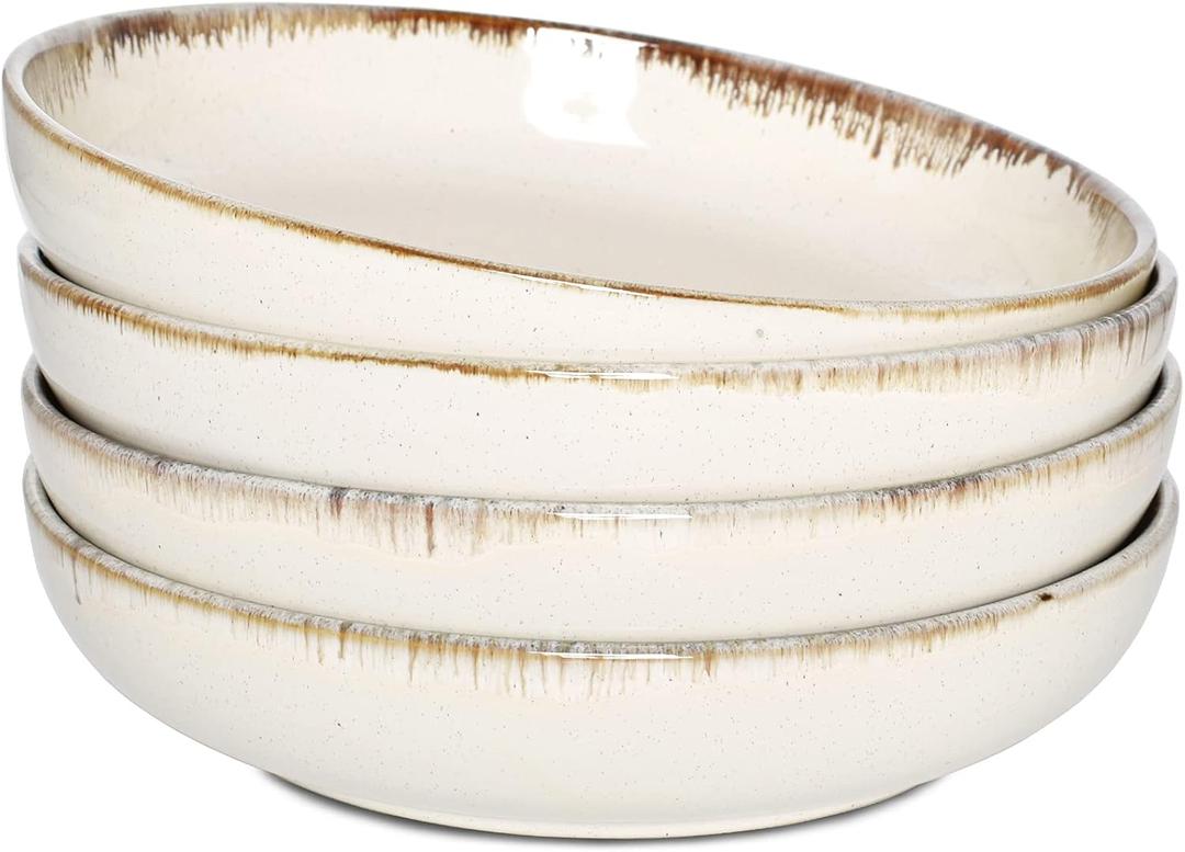 Bosmarlin Stoneware Large Pasta Bowls, 40 Oz, Set of 4, Big Salad Bowls, Microwave and Dishwasher Safe (Barely beige, 9.3 in)