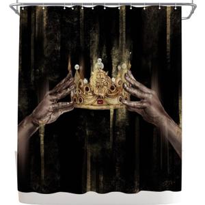 WELMECO Black and Gold Shower Curtain Black Girl Bathroom Decor Polyester Fabric, 72x72inch