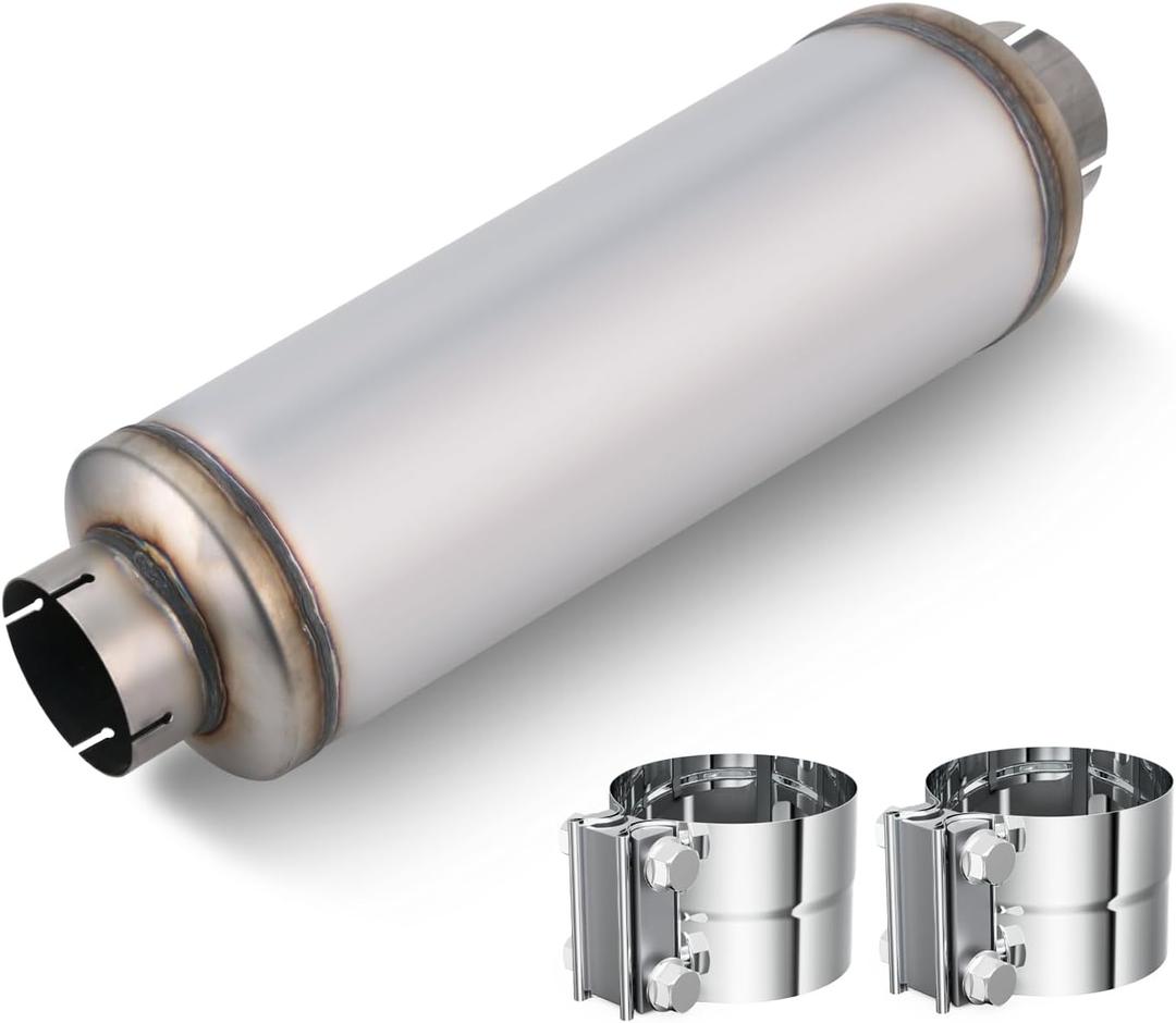 LCGP 4" Inlet Diesel Exhaust Muffler with Clamp, 4'' Inlet & Outlet Universal Resonator, 30'' Overall Length Stainless Steel Mufflers, Straight Through Design, welded On Muffler Resonator