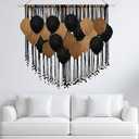 KaloKalo Large Macrame Wall Hanging Boho Tapestry Leaf Feather Wall Decor Art Chic Bohemian Handmade Woven Home Decor Wood Holder Bedroom Living Room Apartment Wedding Party  Black Gold, 43"W x 35"L