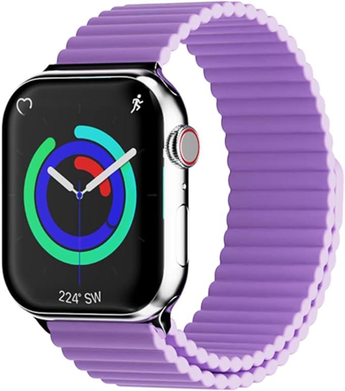 HeiKe Magnetic Silicone Band Compatible with Apple Watch Band 38mm 40mm 41mm 42mm Men Women,Sport Loop Adjustable Replacement Wristband Strap for iWatch Ultra 2 SE Series 10 9 8 7 6 5 4 3 2 1,Purple