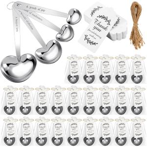 Umigy 50 Set Heart Shaped Measuring Spoon Tea Spoons Wedding Baby Shower Favors for Guests Set Heart Shape Drawstring Organza Bag Gift Tag Rope for Wedding Bridal Shower Souvenir (Silver)