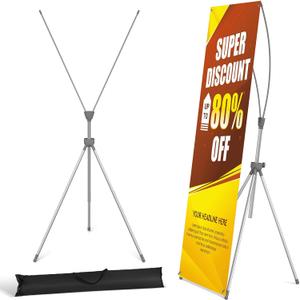 Adjustable Tripod X Banner Stand - Reinforced Block Display Stand, 23 x 63 to 32 x 78 Inch, 1 Portable Travel Bag, Bigger and More Adaptable for Trade Show, Exhibition