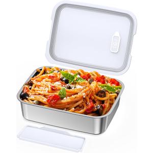EAST OAK Stainless Steel Inner Container with Lid for Cordless Electric Lunch Box, 1.3L Meal Container for Portable Heated Lunch Box with Removable Tray Divider, Dishwasher Safe (Silver - Replaceable Container)