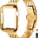 Slim Metal Band with Apple Watch Band 40mm 41mm 38mm 45mm 44mm 42mm, Dressy Stainless Steel Chain Strap for Women Man iWatch Bands Series 9 8 7 6 5 4 3 2 1 SE SE2 (Gold)