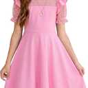 NEW 6-14 Years Girls Dress Mesh Polka Dot Ruffle Sleeve A-Line Party Skater Dress Wedding Guest Graduation Formal (Pink), 13-14Y