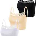 3 Pieces Lace Camisole Lace Crop Top Lace Half Cami Breathable Basic Cami Spaghetti Tank Top for Women Girls (X-Large)
