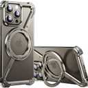 OATSBASF Minimalist Phone Case Compatible with iPhone 15 Pro Max 6.7", 360 Rotation Kickstand Aluminum Metal Frameless Design Bumper Z Case, Protective Shock Grade Shell, Natural Titanium