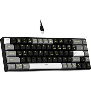 Newmen GM681 Mechanical Keyboard,68 Keys Compact USB 60% Custom LED Backlit Hot Swappable Small Mini Computer Gaming Mechanical Wired Keyboard for PC Gamer Win Mac,Black/White/Grey,Red Switch