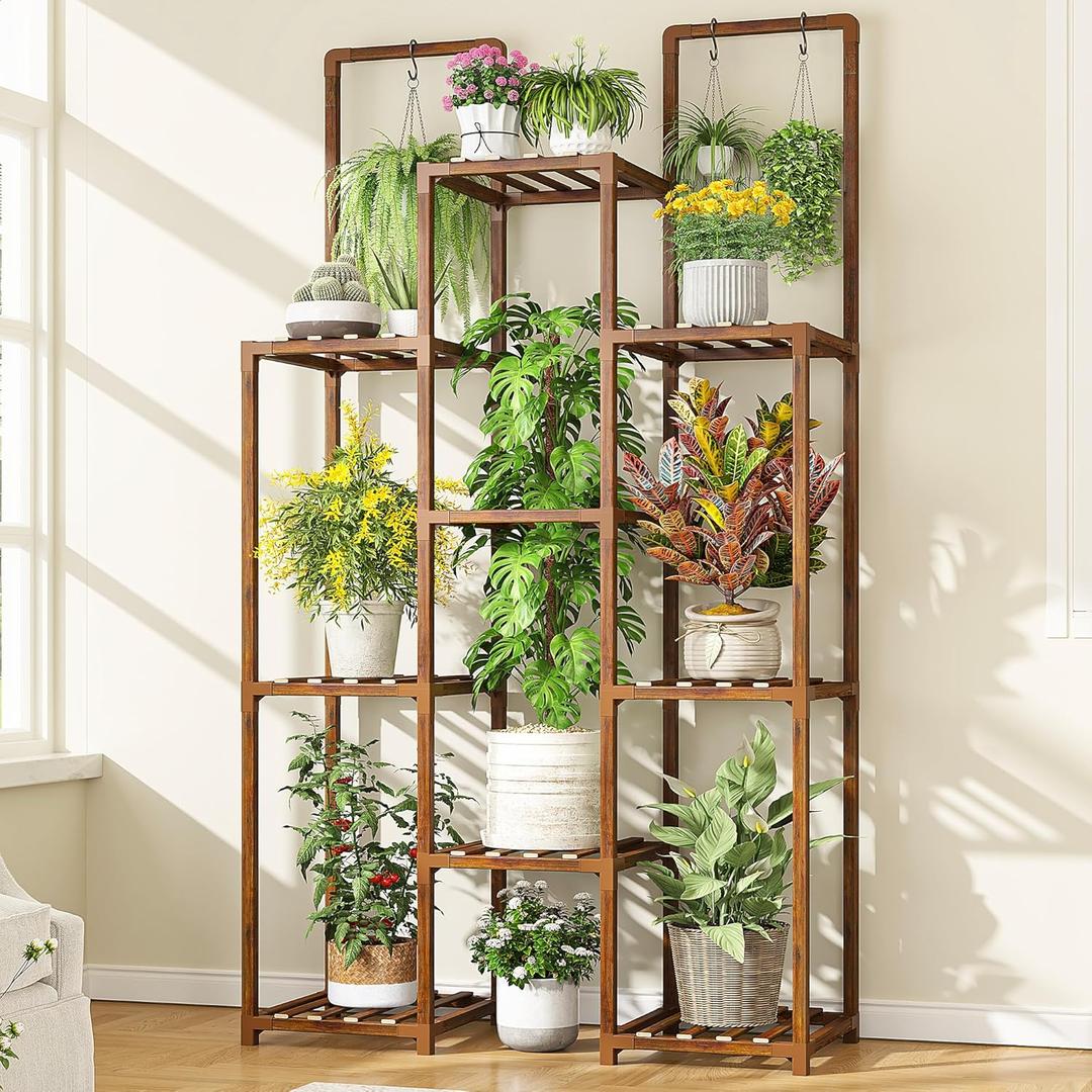 EnHomee 8 Tiers Plant Stand, Indoor Plant Stand with 11-16 Pots, Wood Plants Shelves for Living Room, Patio, Balcony, Yard, Garden, 34.2''W11.8''D47.4''H