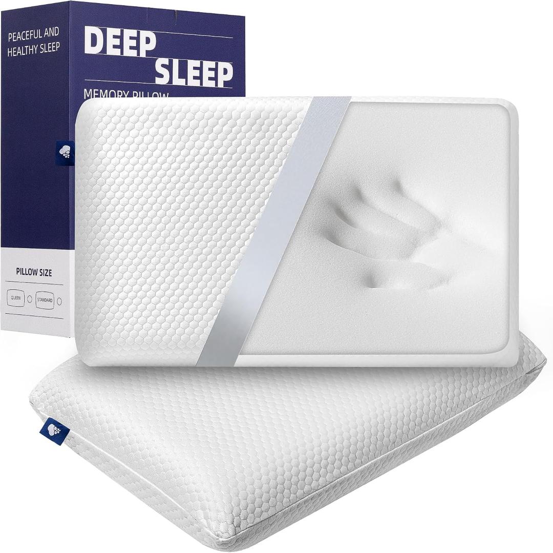 Cooling Memory Foam Bed Pillow Adaptive Pillows for Neck Pain Relief Medium Firm Pillow for Side Back and Stomach Sleepers Keep Pressure Relief to Deep Sleep Set 2, Standard