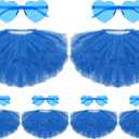6 Set Tutu Skirt and Heart Shaped Sunglasses Tulle Ballet 5 Layered Tutus for Women 80s Party Dance Costume (Blue)