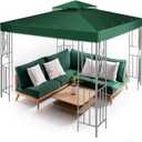 Flexzion 8x8 Gazebo Canopy Replacement Top Waterproof Cover - Outdoor Gazebo Canopy Cover - Double Tier UV30 Cover for Canopies, Garden, Patio, Yard Tent (Green)