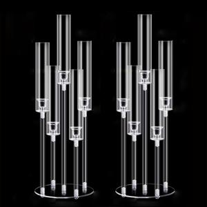 2Pcs Acrylic Candelabra Centerpieces for Wedding,Clear Crystal 5 Arm Candlesticks Holder with Acrylic Shade for Valentine's day Dinner Party Fireplace Gift Fit 0.87 LED Candle