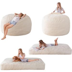 MAXYOYO Giant Bean Bag Chair Bed for Adults, Includes Two Beds, Convertible Beanbag Folds from Lazy Chair to Floor Mattress Bed, Big Sofa Bed, High-Density Foam Filling, Machine Washable (King, Beige)