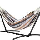 Double 2 Person Heavy Duty Hammock with Space Saving Steel Stand and Carrying Case, 470lb Capacity, Multi Color, 118 x 46 x 39 inches