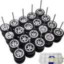 1/64 Wheels and Tires Set, 10-Pack 1 64 Scale Wheels with 10 for 1/64 Diecast Cars Upgraded and Modified Rubber Tires(Diameter 0.43in/11mm) (Silver Plated)