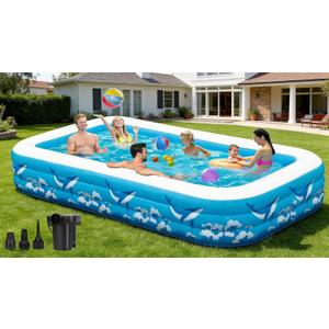 Large Inflatable Swimming Pool for Adults Kids - 130"x72"x22" Blow Up Pools Kiddie Pool with Pump, Oversized Thickened Family Inflatable Pools for Backyard Outdoor Garden Summer Water Party