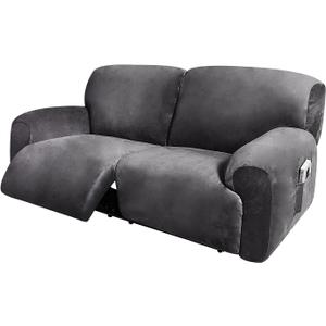 ULTICOR Extra Wide 75-100" 2 Seater Reclining Sofa Slipcover, Velvet Stretch 6-Piece, Soft Washable (Dark Grey)