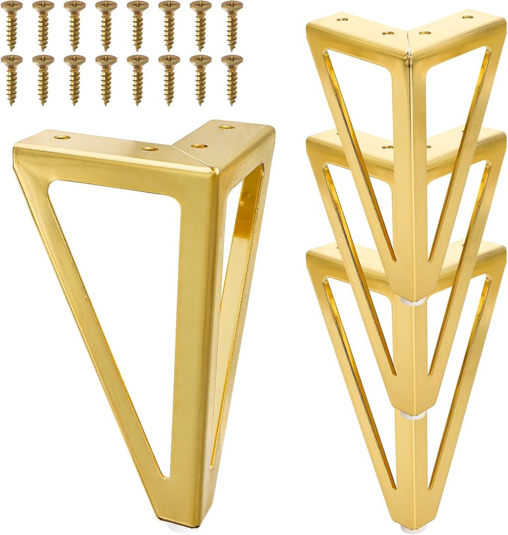 WRINGKIT 6 Inch Gold Furniture Legs Set of 4, Modern Metal Furniture Feet with Floor Protectors, Heavy Duty Table Dresser Legs for Cabinet Sofa Feet DIY Replacement, Max Load 1322 Lbs