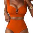 Herseas Women's Bestselling Bikini Set High Waisted 2 Piece Swimsuit Sweatheart Neck Bathing Suit Tummy Control Swim Suit L