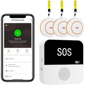 3 Pack Wireless Caregiver Call Button for Elderly at Home, WIFI Panic Button, Help Button, Alarm for Senior Citizens w Sound Light Alarm, App Alert, Emergency Response Button, Caregiver Pager (P2- 3 BUTTONS +1 RECEIVER)