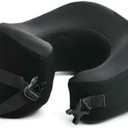 C CUSHION LAB Extra Support Travel Pillow, Award-Winning Patented Ergonomic Design for Chin & Neck Support Memory Foam Neck Pillow, Compact Airplane Pillow for Traveling, Flight, Car (Black, Large)