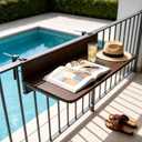 Balcony Bar Table for Railings, Outdoor Hanging Folding Adjustable Height Deck Rail Table for Patio, Garden, Rustproof Aluminum Alloy Frame, Weather Resistant, Easy Assembly, Brown, 23.6 x 10.63inches
