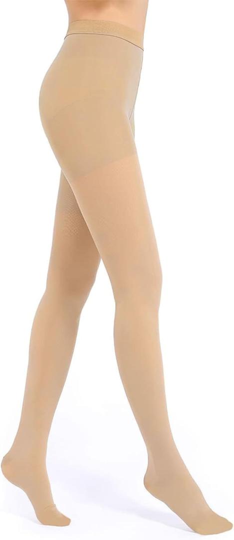 KTINNEAD 20-30 mmHg Compression Pantyhose for Women, Closed Toe Medical Compression Stockings, Waist High Opaque Compression Tights for Edema, Varicose Veins, Swelling, Pregnant, Teacher, Doctor (3XL, Beige3)