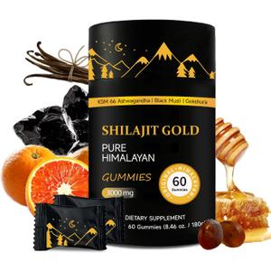 Shilajit Gummies | Pure Himalayan Shilajit Gummies Gold | Ashwagandha, Gokshura | Fulvic Acid & 85+ Trace Minerals for Men, Women | Non-GMO | Lab Tested | No Added Sugar I 60 Gummy, Expiration Date 02/05/2025