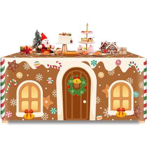 VitalCozy Christmas Rectangle Fitted Tablecloth Reusable Washable Merry Christmas Table Cover for Winter Xmas Holiday Party Decoration Dining Supplies (72" X 30",Gingerbread House)