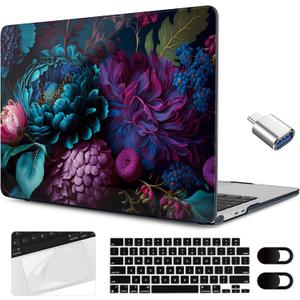 MEEgoodo Case for M5/M4/M3/M2 MacBook Air 15 inch Case 2026 2025 2024 2023, Laptop Shell Fit Model (A3448/A3241/A3114/A2941) for MacBook Air 15.3-inch, Beautiful Fantasy Flower