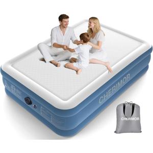 Queen Air Mattress with Built-in Rechargeable Pump, 1500 lbs Heavy-Duty Support, 16" Raised Upgraded Firmness Blow Up Mattress, Fast 3-Min Inflation, Inflatable Bed for Home, Guests & Camping