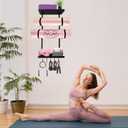 Yoga Mat Holder Wall Mount, Yoga Mats Rack with Double Floating Shelves, Yoga Accessory Storage Rack with 5 Hooks for Resistance Bands and Workout Equipment for Home Gym Storage, Black