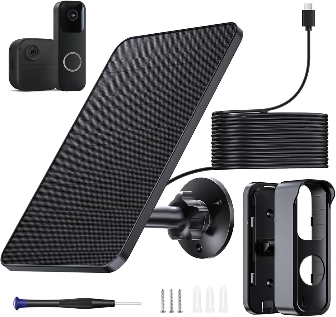 4W Solar Panel Charger for Blink Video Doorbell & OutdoorLimited to Camera 4th Gen with No-Drill Mounting Bracket, with 13ft USB-C Cable, IP65 Waterproof.