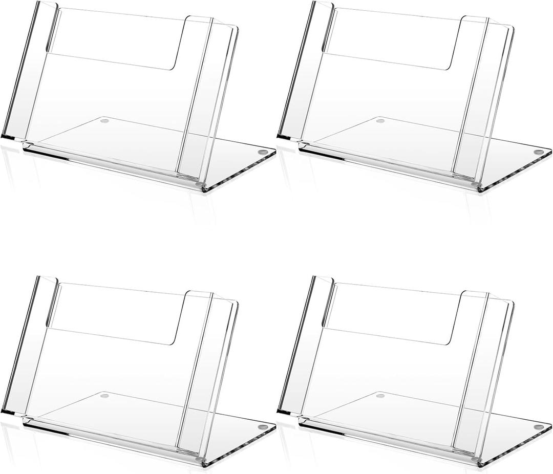 4 Pcs Acrylic Postcard Holder 4 x 6 Inch Brochure Organizer Flyer Display Stand Clear Greeting Card Display Magazine Holder for Card Organizer Desk Table Home Office Menu