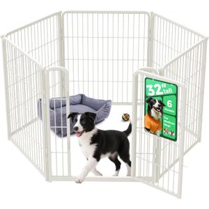FXW Homeplus Unleashed Indoor Dog Playpen - Stress-Free and Safe Play, Heavy Duty 32 Inch 6 Panels Dog Pen for Small and Medium Dogs, WhitePatented
