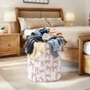 Pink Laundry Basket for Bedroom,Dirty Clothes Basket,Laundry Basket with Handles,Kids Girls Room Canvas Hamper Bag,Blankets,Towel,Toy Storage Organizer (02)