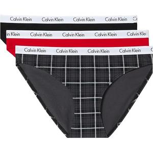 Calvin Klein Women's Carousel Logo Cotton Stretch Bikini Panties, 3 Pack, M Black/Obsess/Dunn Plaid Black
