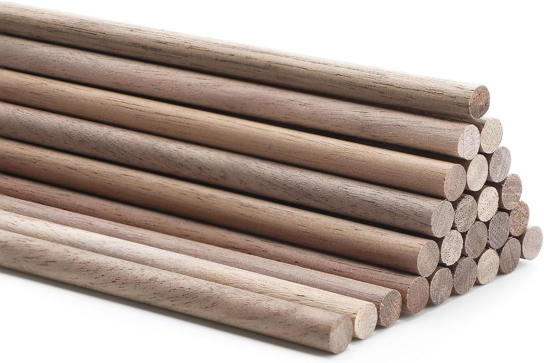Wenqik Wooden Dowel Rods Walnut Dowel Rod Sticks for Crafts Round Unfinished Wood for Crafting Woodworking Building Material(24 Pcs,3/8 x 12 Inch)