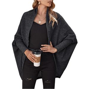 MakeMeChic Women's Casual Solid Dolman Sleeve Cardigan Sweater Open Front Asymmetrical Hem Knitted Coat