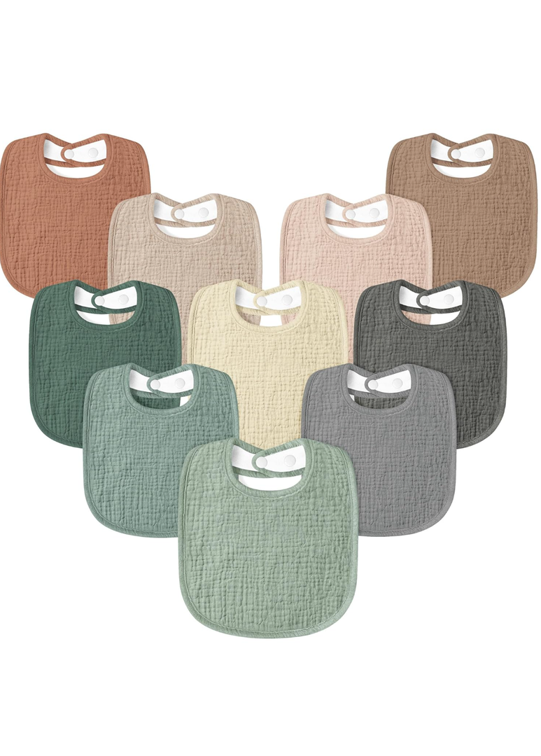 Susurration Muslin Baby Drool Bibs 10Pack Soft Square Adjustable Bandana Bibs for Unisex Newborn Baby Girls&Boys 0-36M