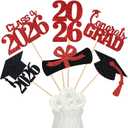 2 x 24Pcs 2026 Graduation Centerpieces Sticks Red, Class of 2026 Graduation Party Centerpieces Sticks for Tables 2026 Red 2026 Graduation Table Centerpieces Decorations