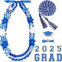 Graduation Ribbon Lei Class of 2025 Grad Lei Kit Graduation Double Braided Necklace with Honor Cord for Graduate Women Men High School College Grad Party Supplies(Blue, White)