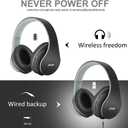 ZIHNIC Bluetooth Headphones Over-Ear, Foldable Wireless and Wired Stereo Headset Micro SD/TF, FM for Cell Phone,PC,Soft Earmuffs &Light Weight for Prolonged Wearing(Black/Gray)