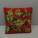 Peking Handicraft 31SJM10063C16SQ Holly Holiday Hook Throw Pillow, 16-inch Square, Wool and Cotton